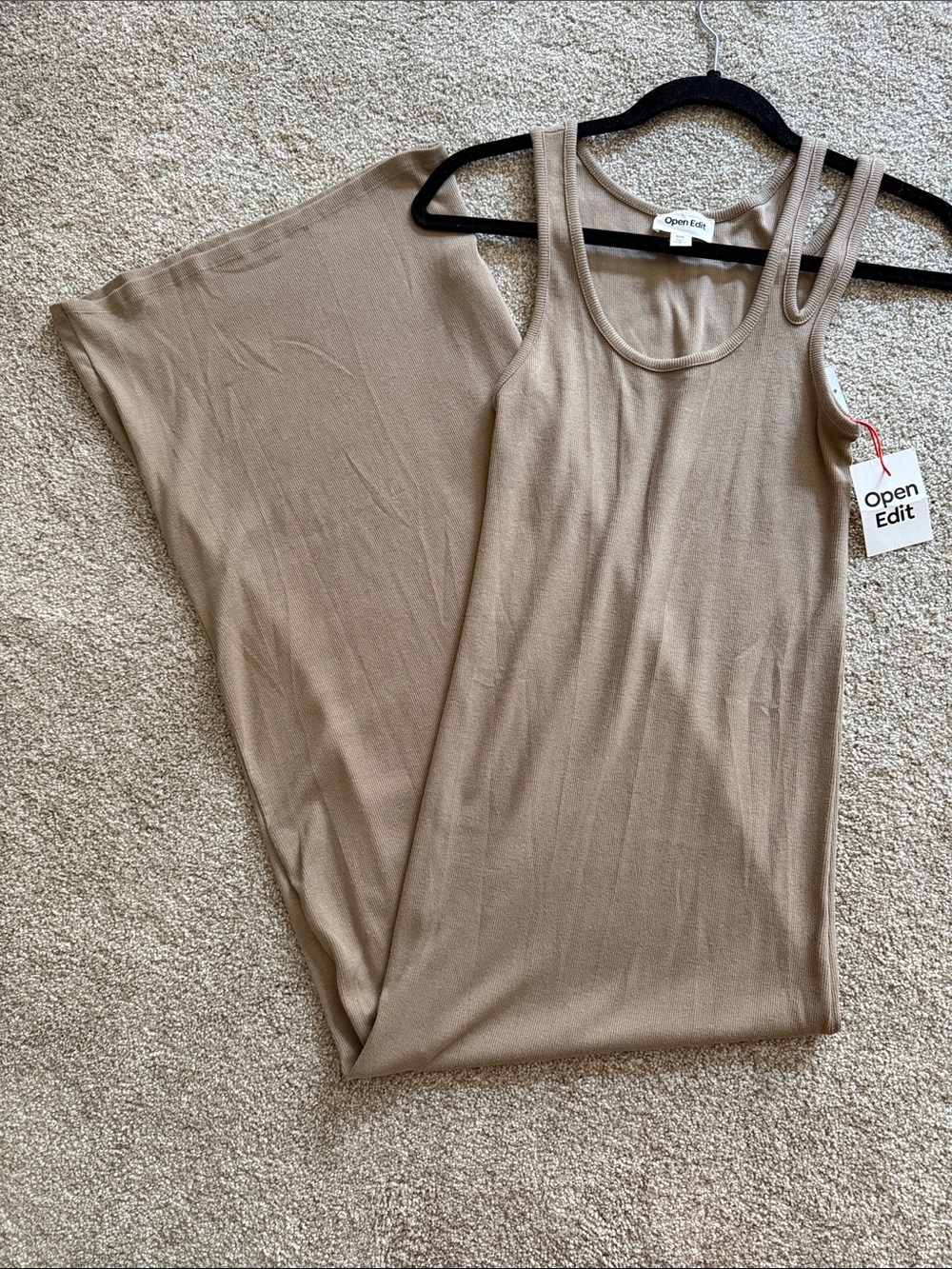 Nordstrom Open Edit Taupe Ribbed Tank Dress